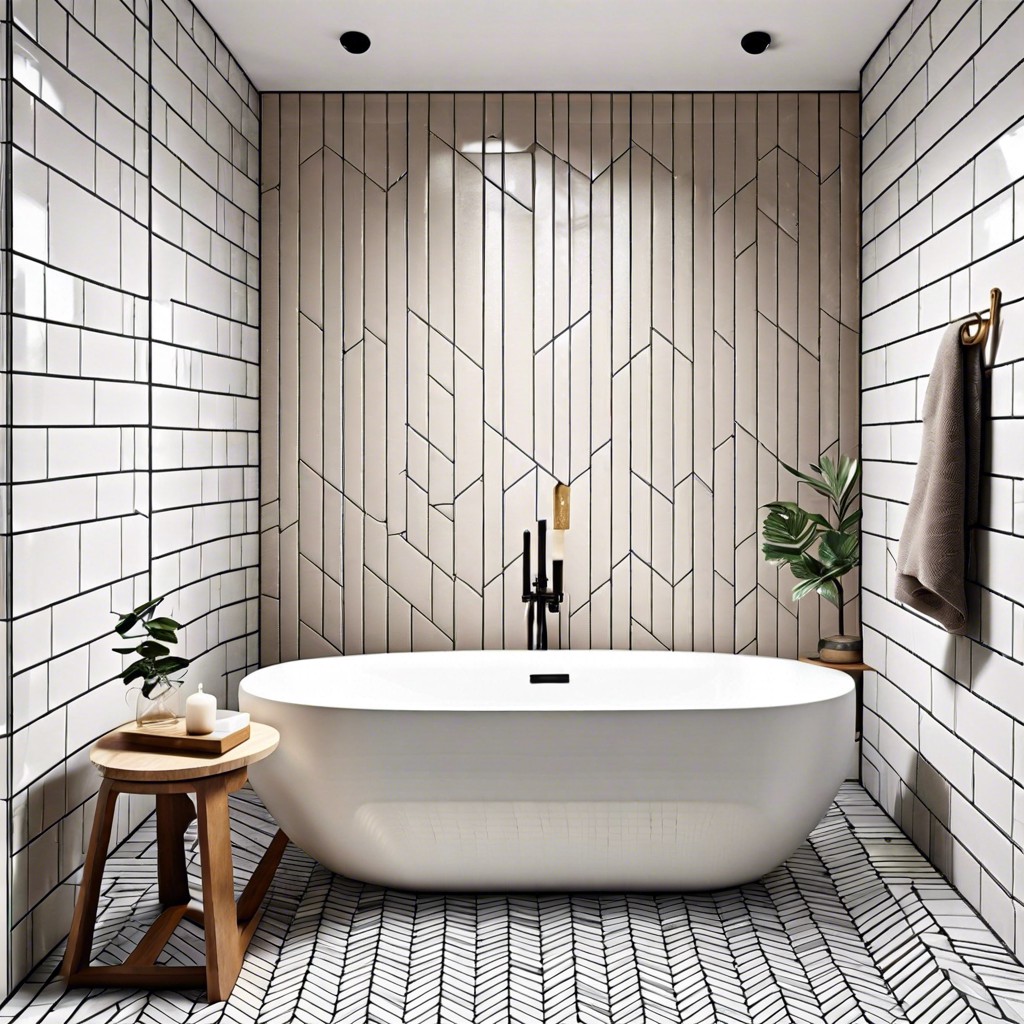 herringbone pattern with contrasting grout