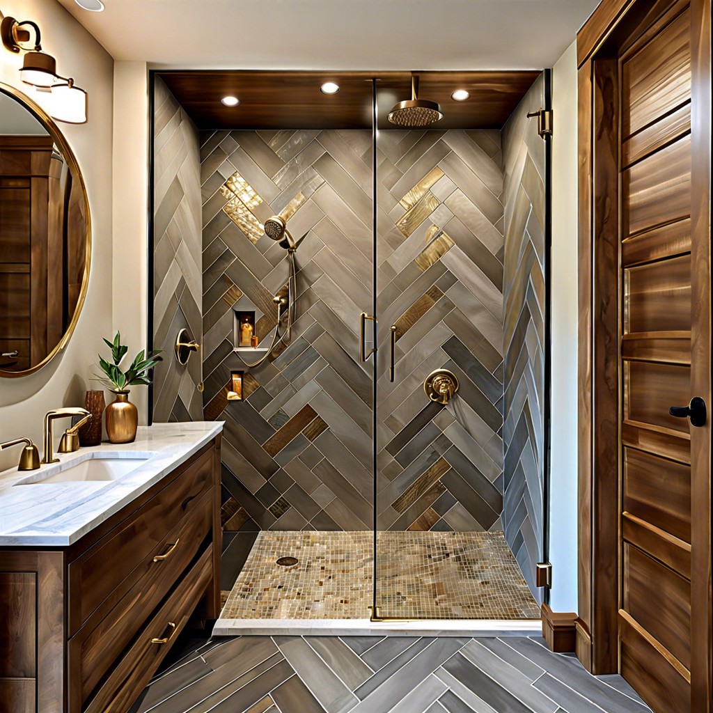 herringbone pattern with mixed metallic tiles