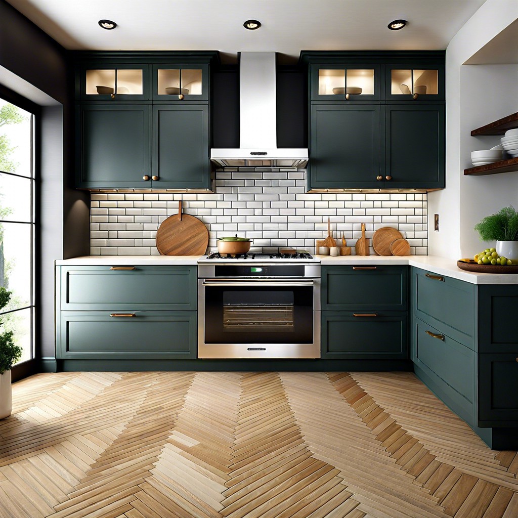 herringbone pattern with subway tiles