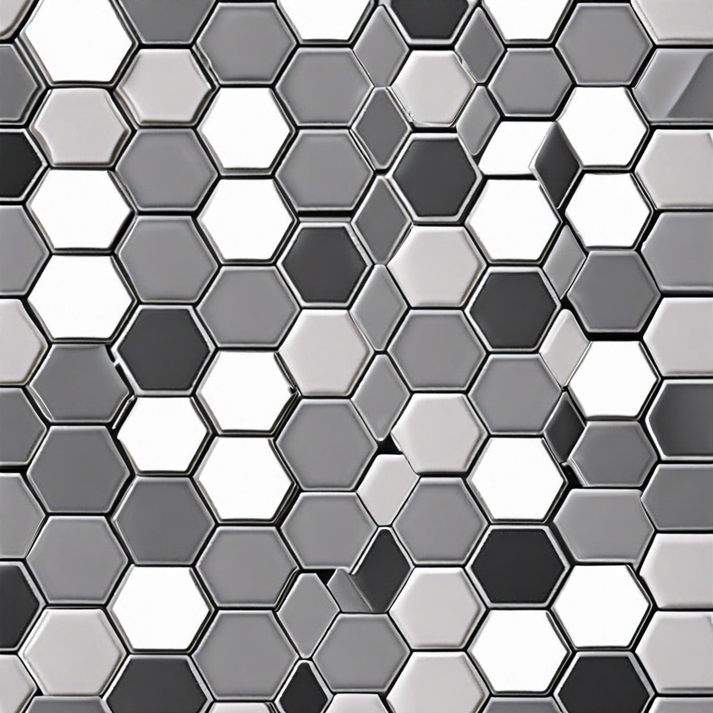 hexagon mosaic tiles in varying shades of grey