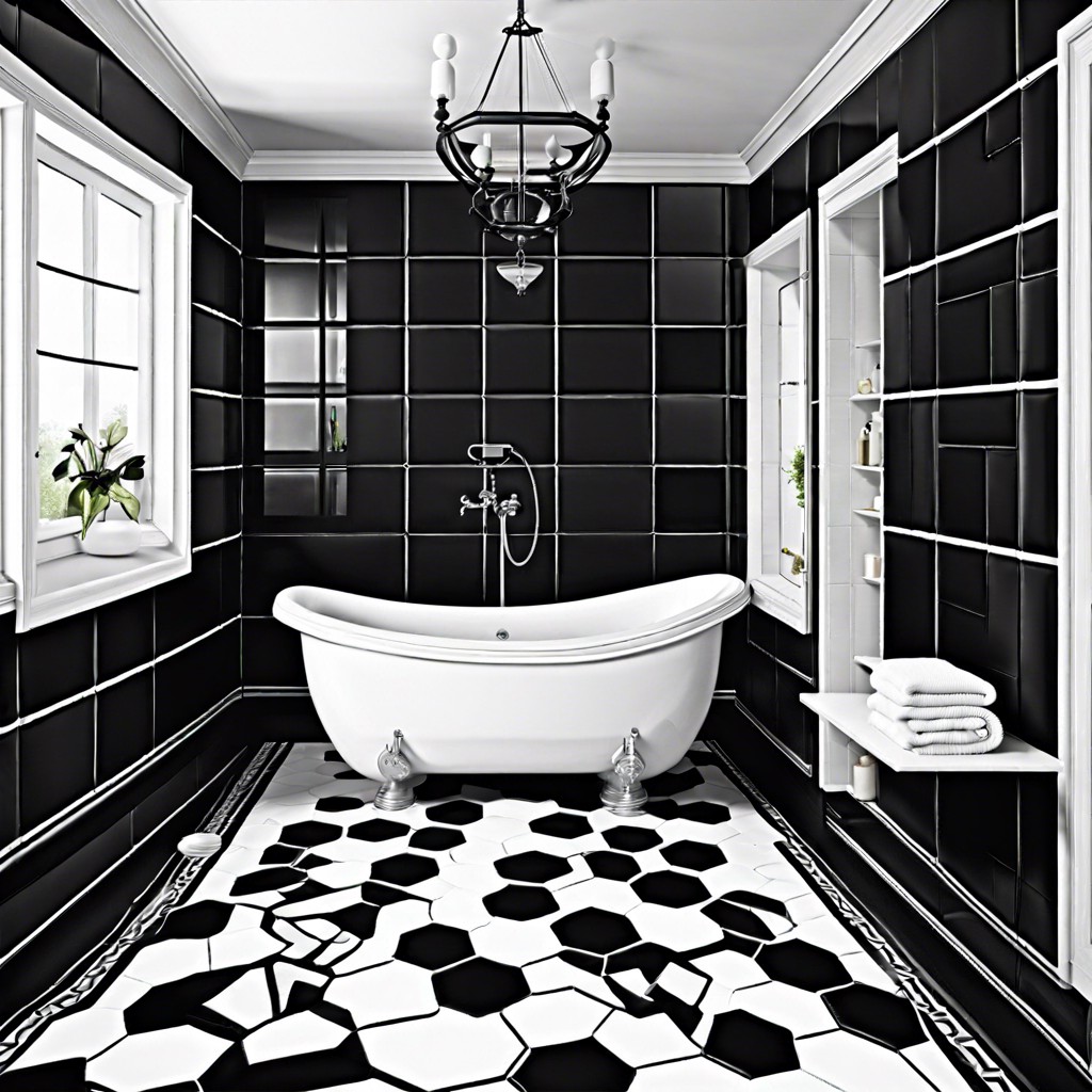 hexagonal black and white tiles