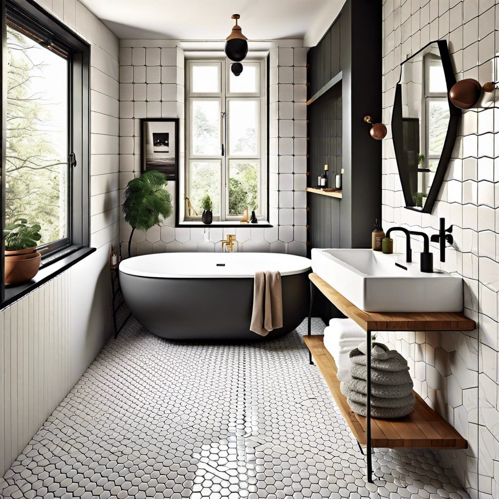 hexagonal tiles with contrasting grout