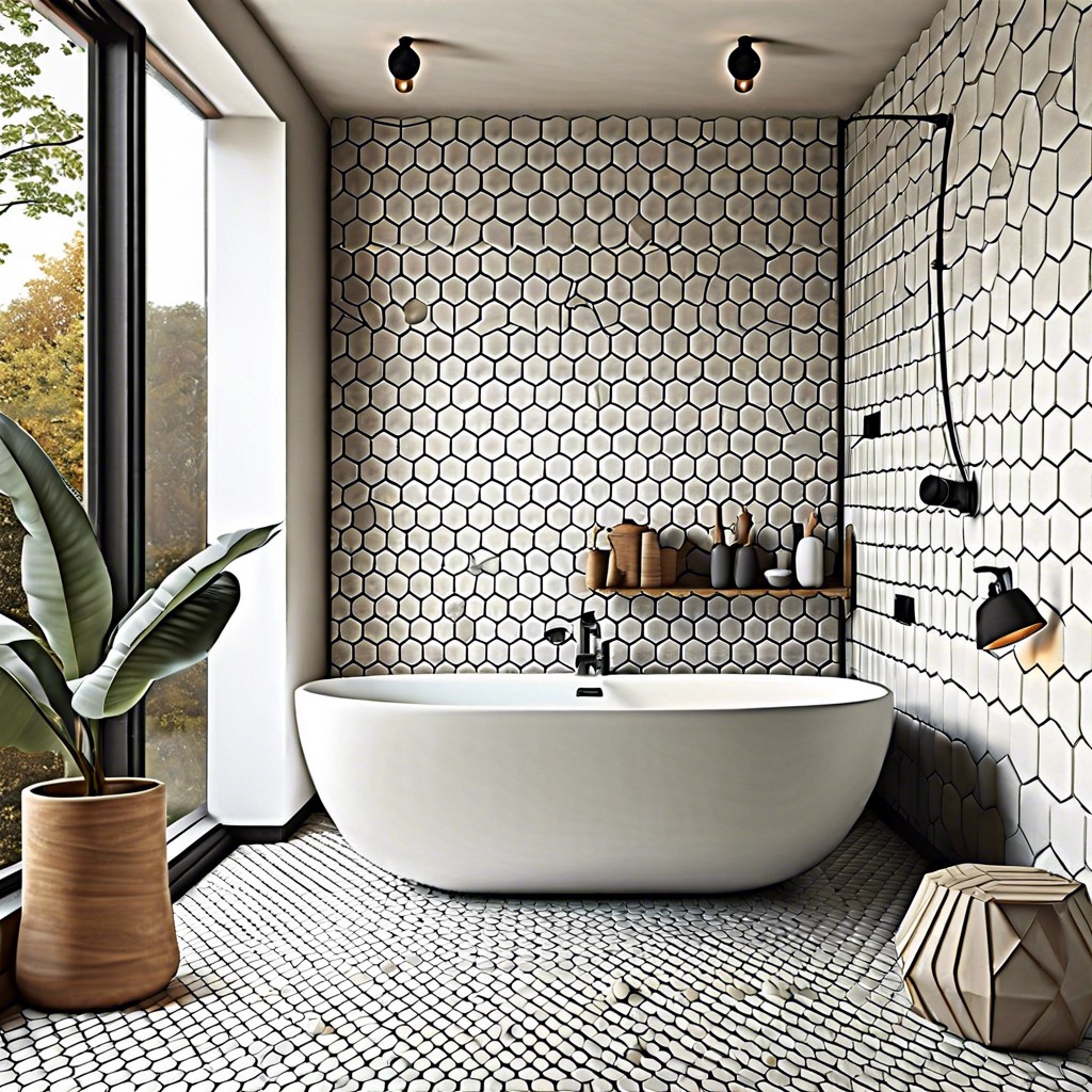 hexagonal tiles with contrasting grout