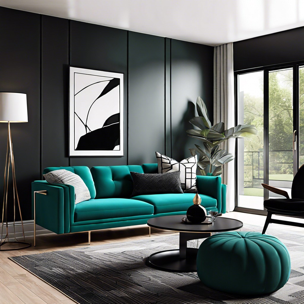 high contrast contrast teal with striking black accents and sleek modern lines