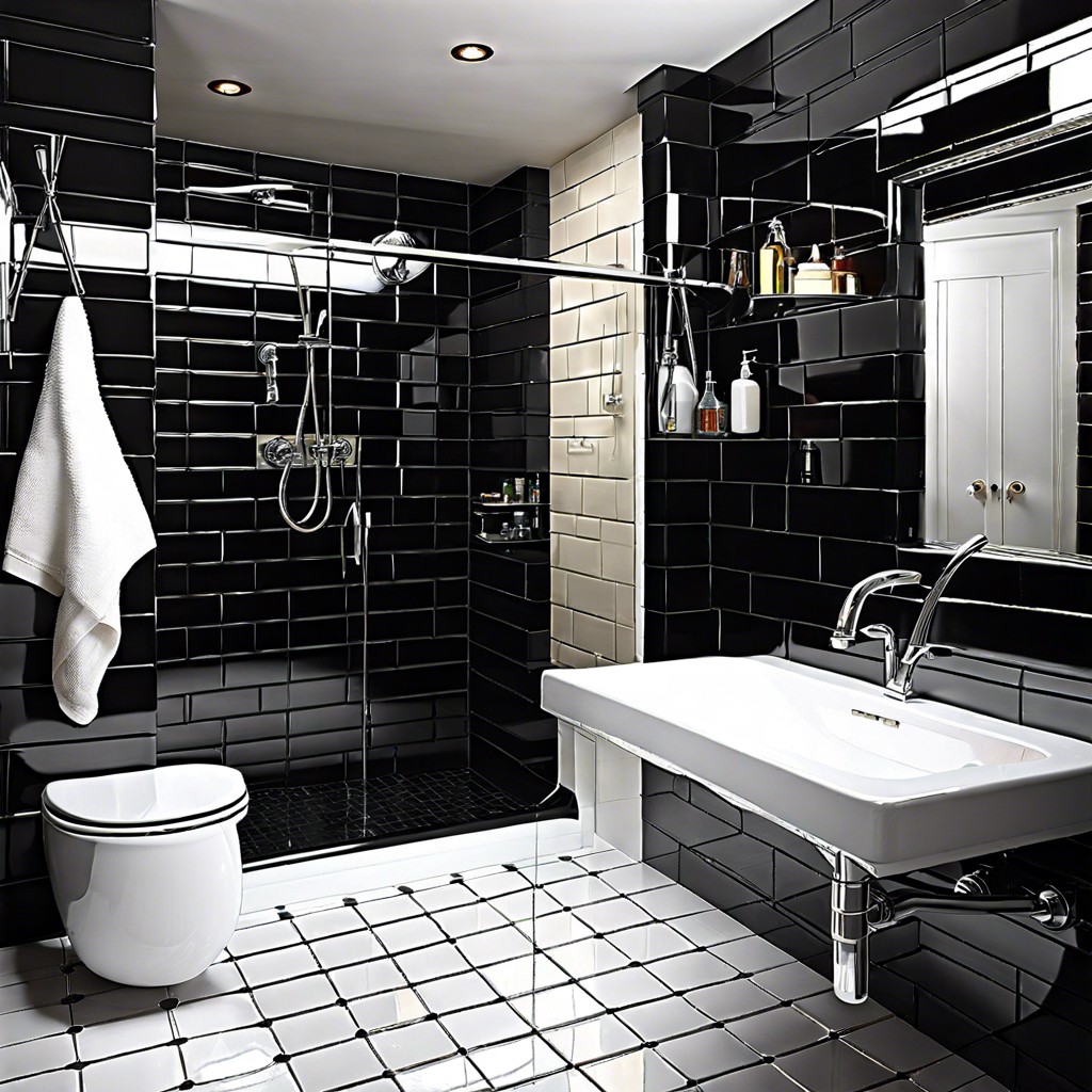 high gloss black subway tiles for a sleek reflective look