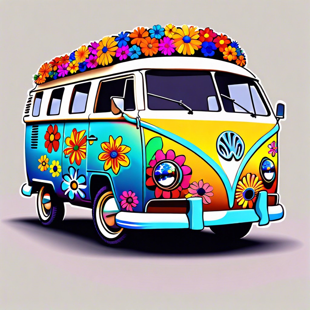 hippie van with flowers