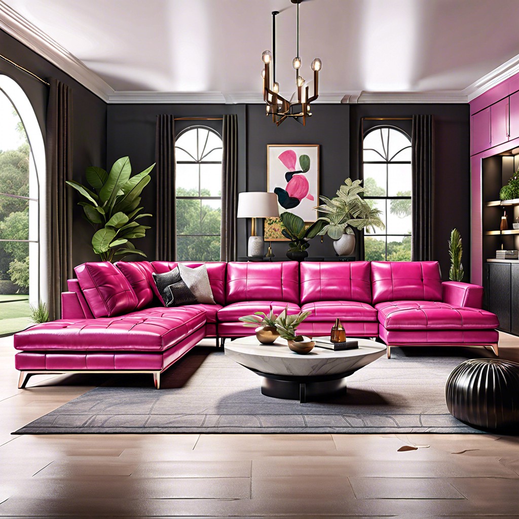 hot pink leather sectional