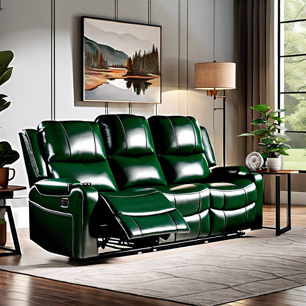 hunter green reclining leather couch with built in usb ports