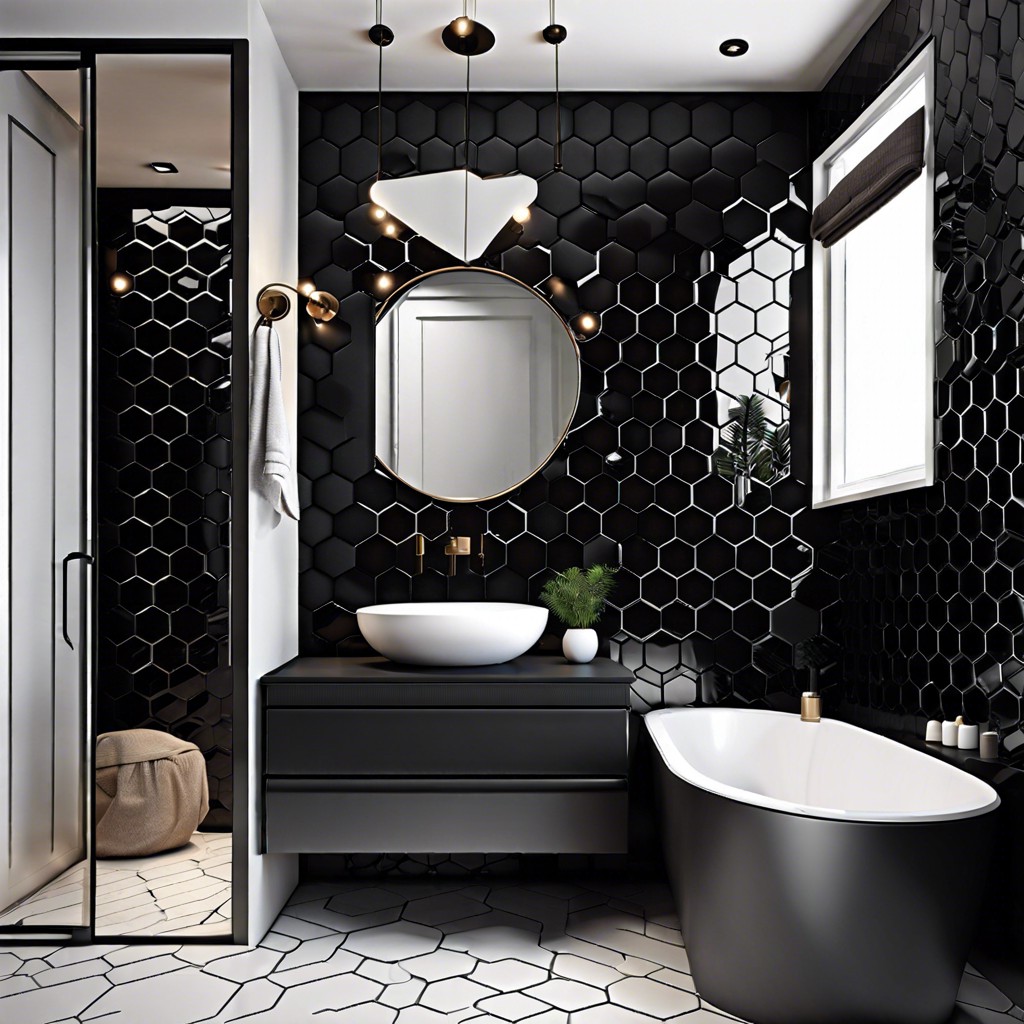 incorporate a mix of matte and glossy black hexagons