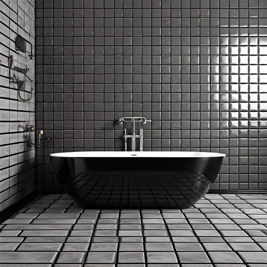 industrial grey brick tiles with black grout