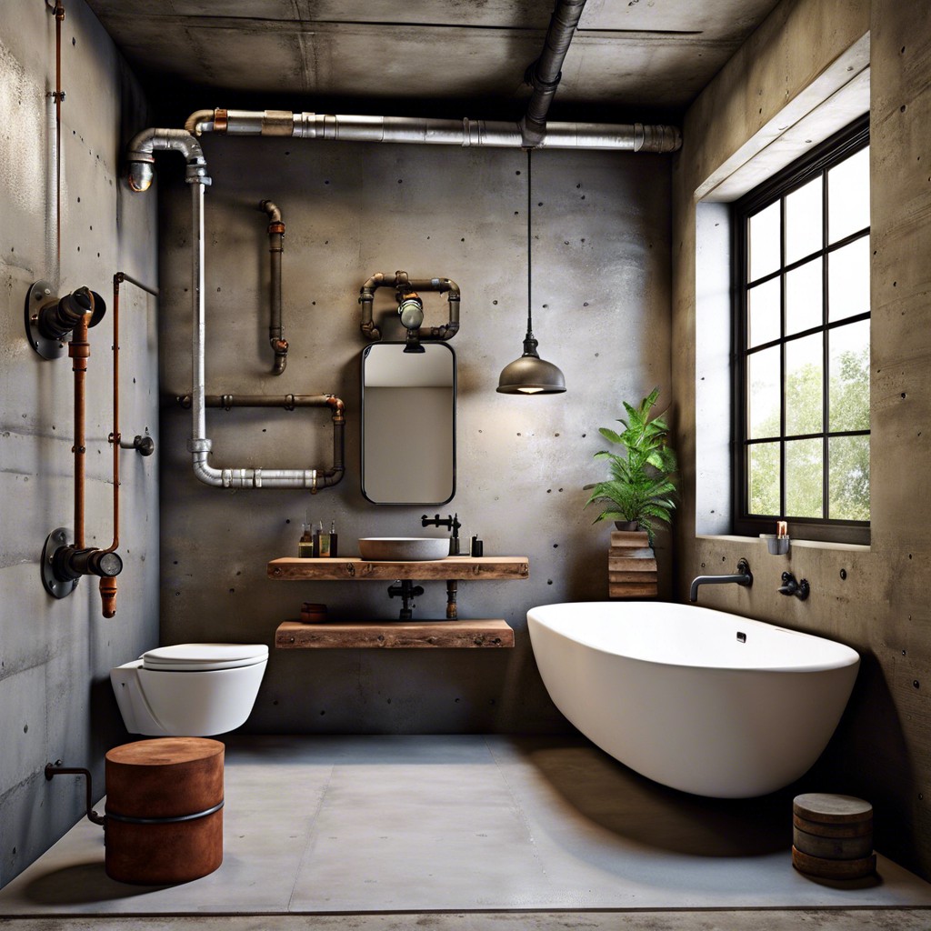 industrial look with exposed pipes and concrete