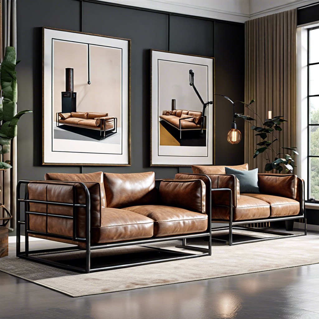 industrial metal framed dual sofas