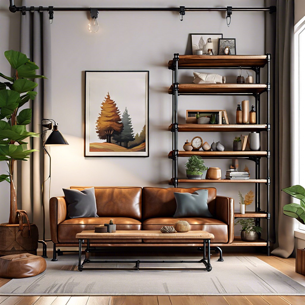 industrial pipe and wood shelving unit