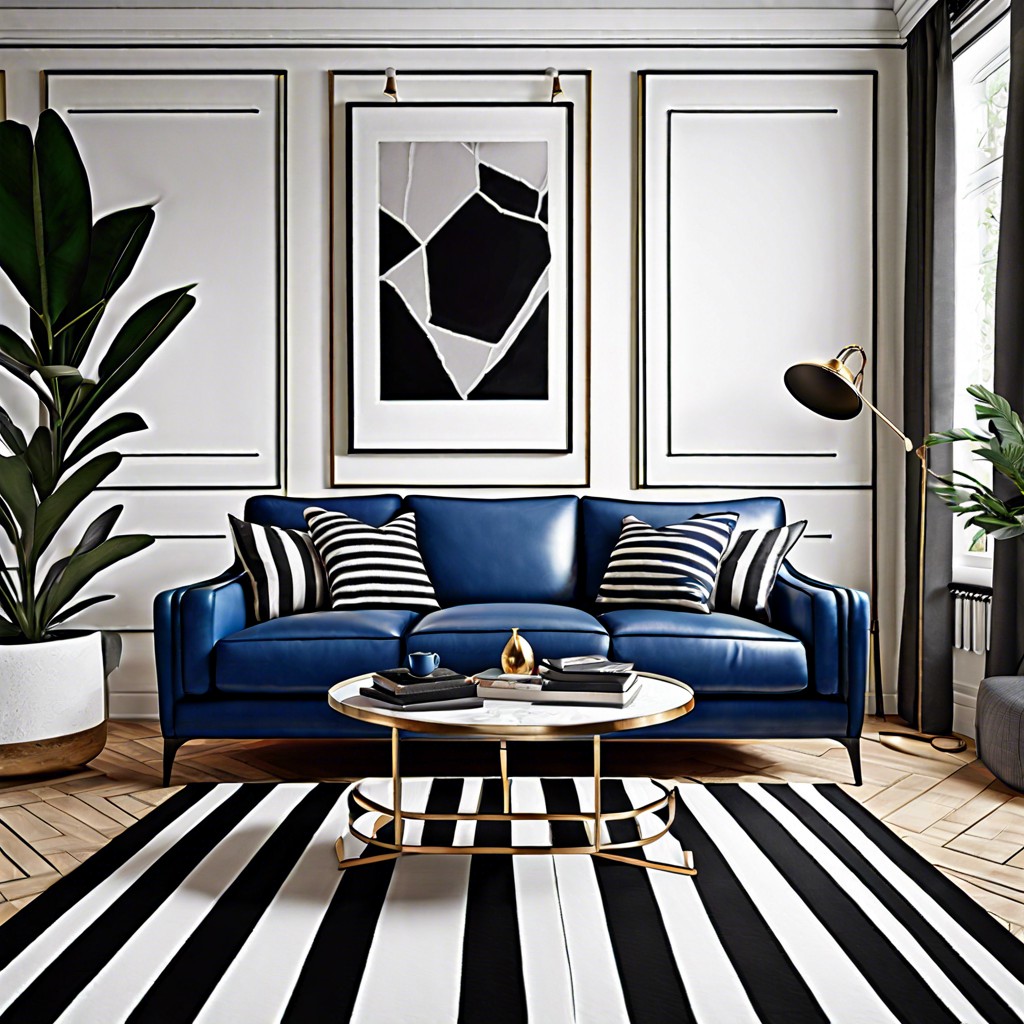 integrate with a black and white striped rug for a bold statement