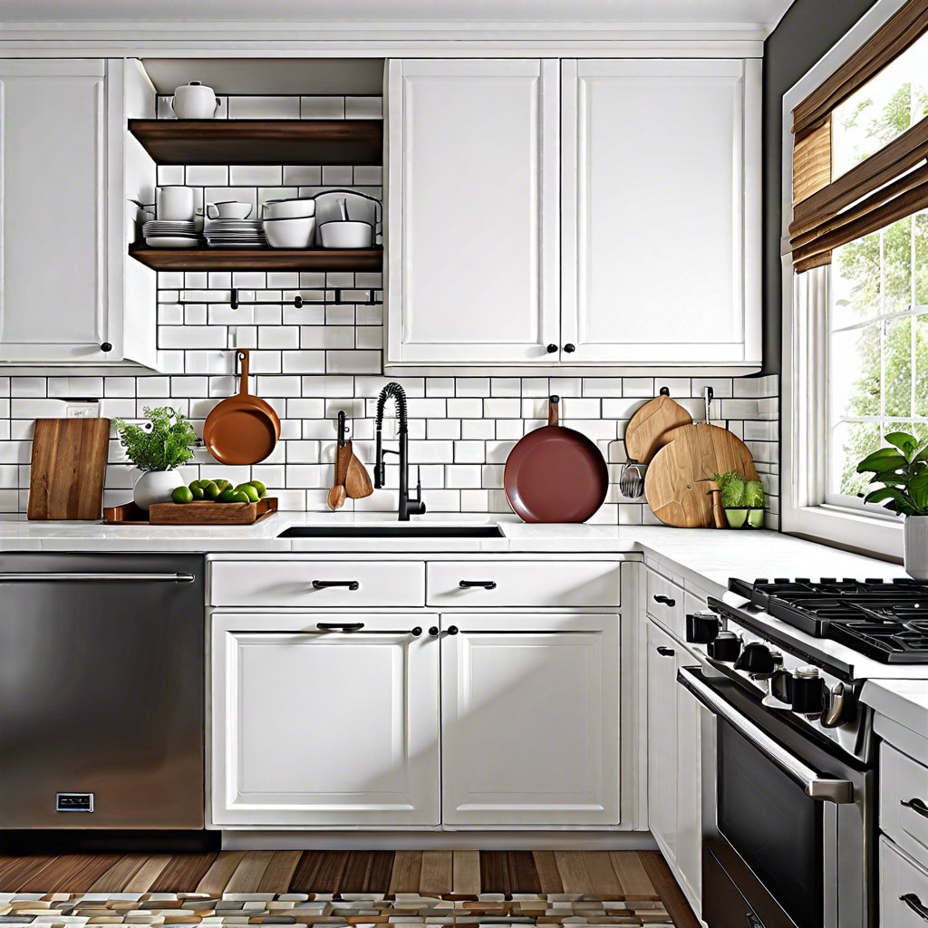 integrated shelving with tile backsplash