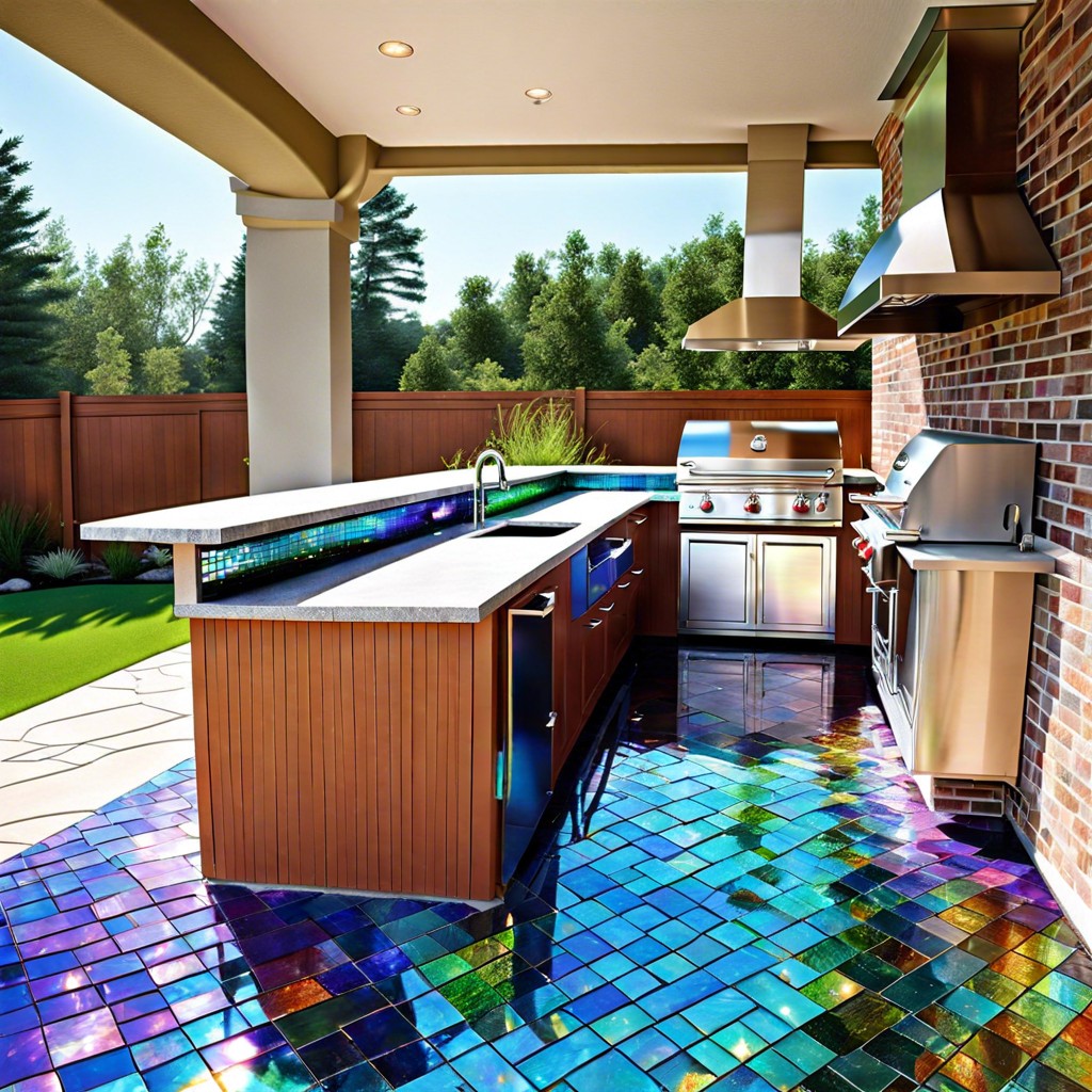 iridescent glass tiles to reflect light and add shimmer