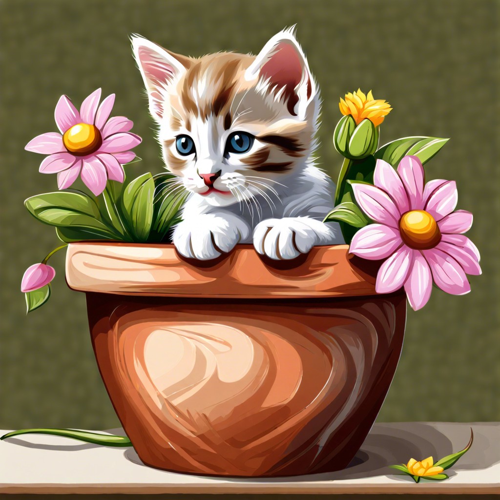 kitten in a flower pot