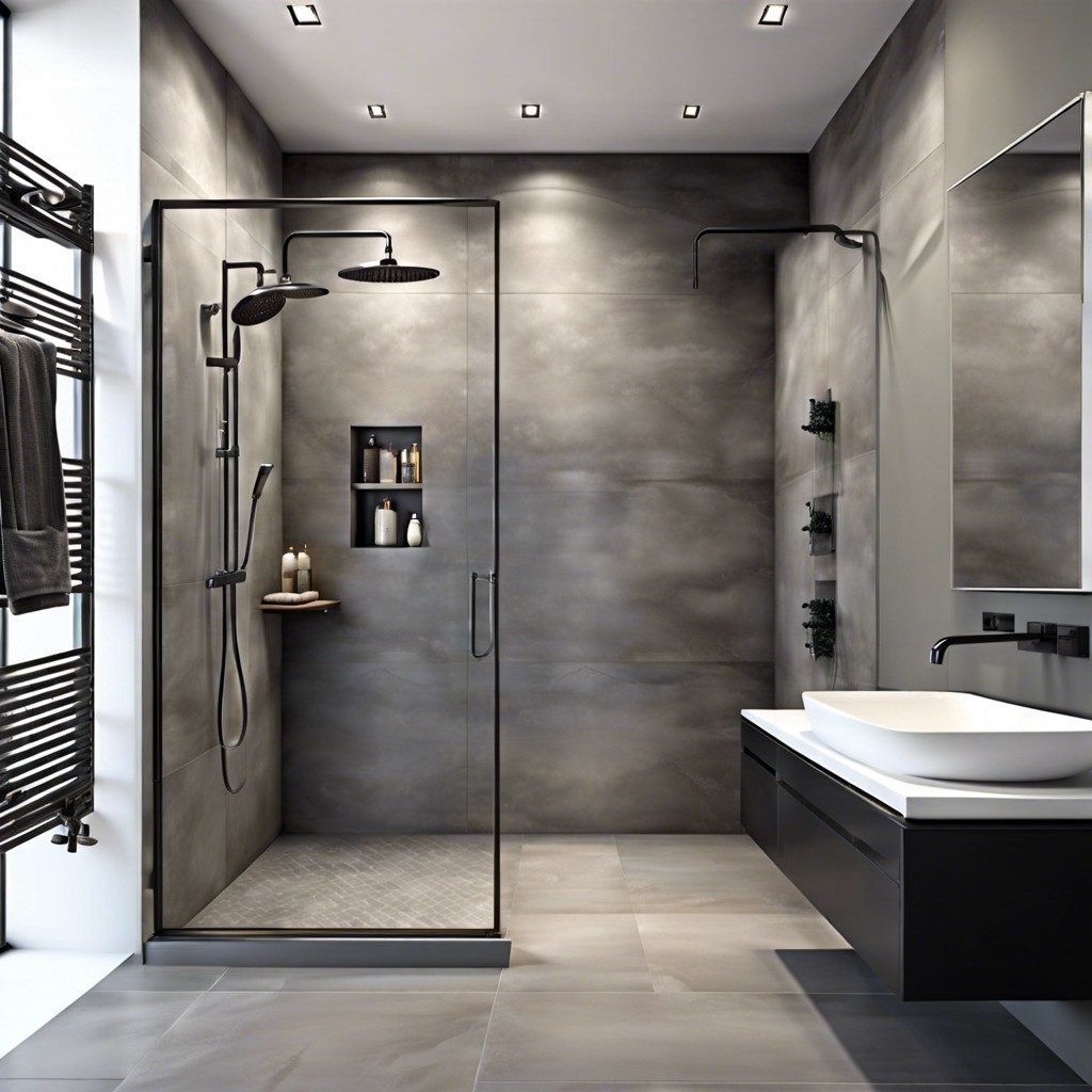 large format porcelain tiles with minimalist fixtures