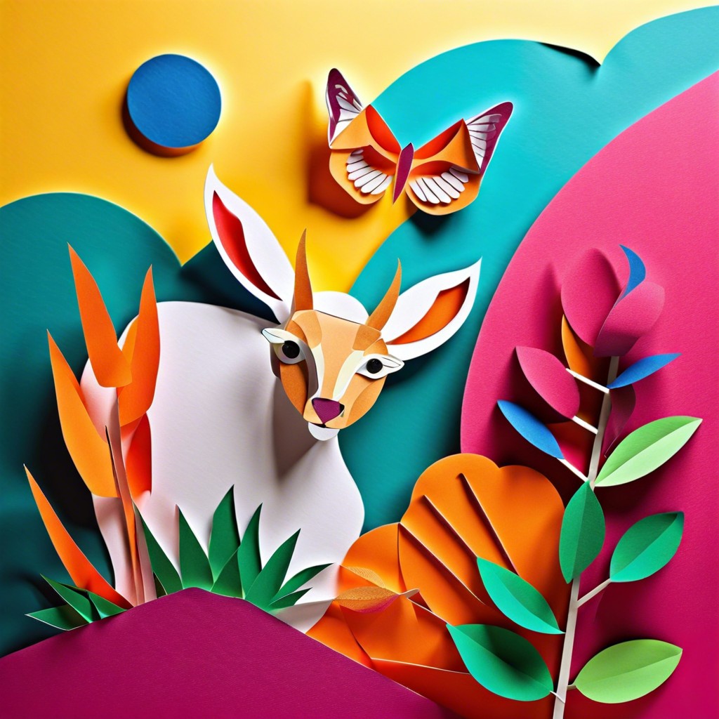 layered colored paper cutouts