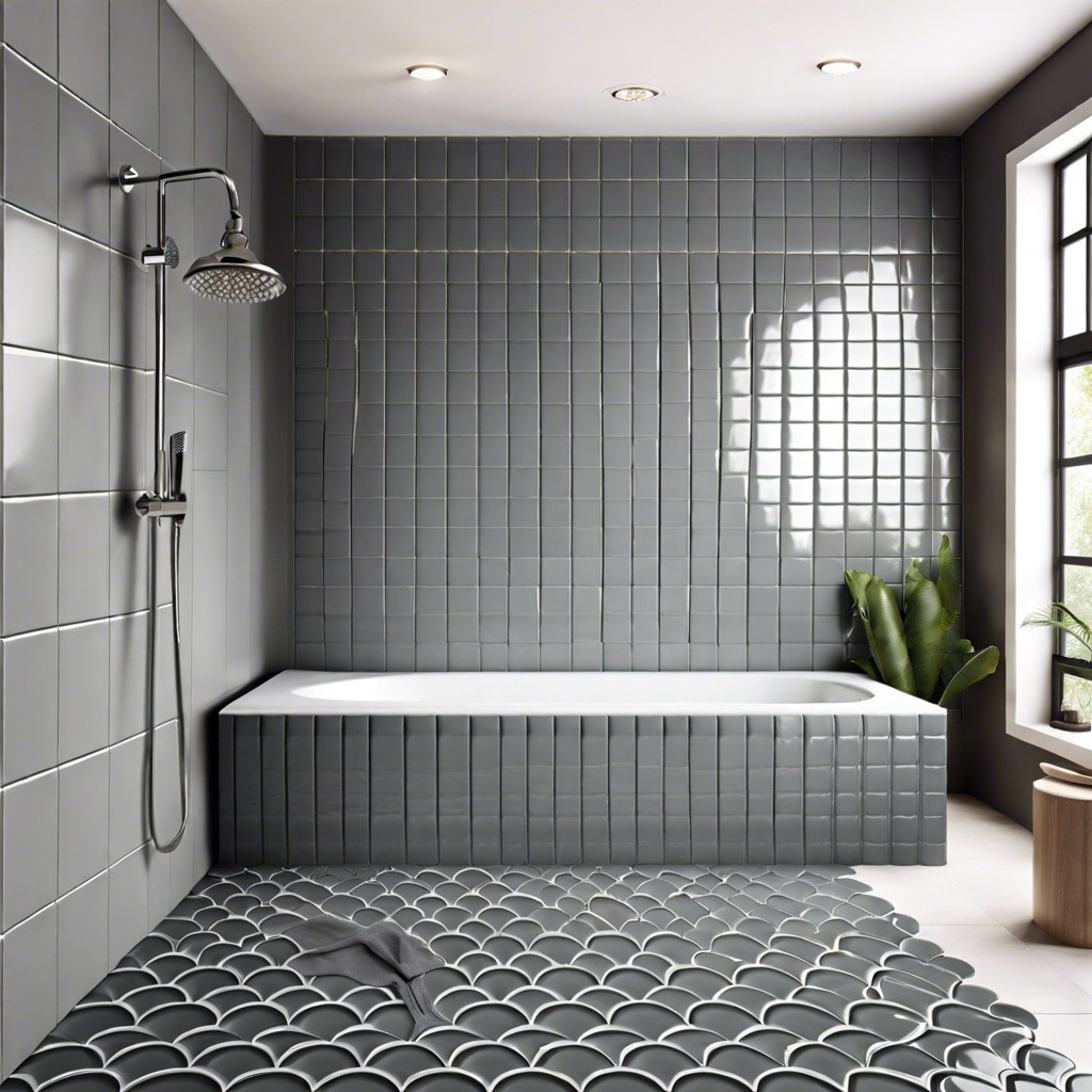 layered grey scallop tiles for depth