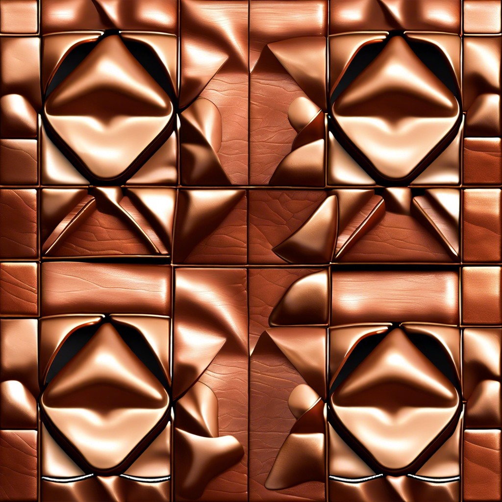 leather faced tiles with copper edging