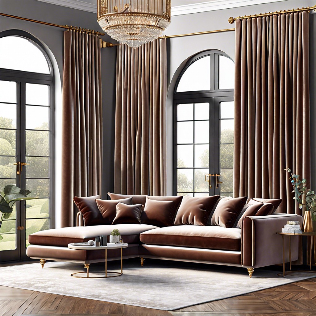 luxurious velvet corner sofa with matching heavy drapes