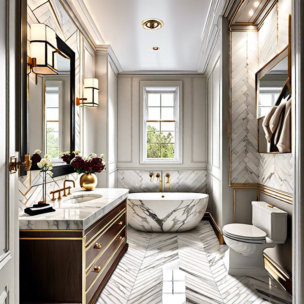 marble tiles in herringbone layout