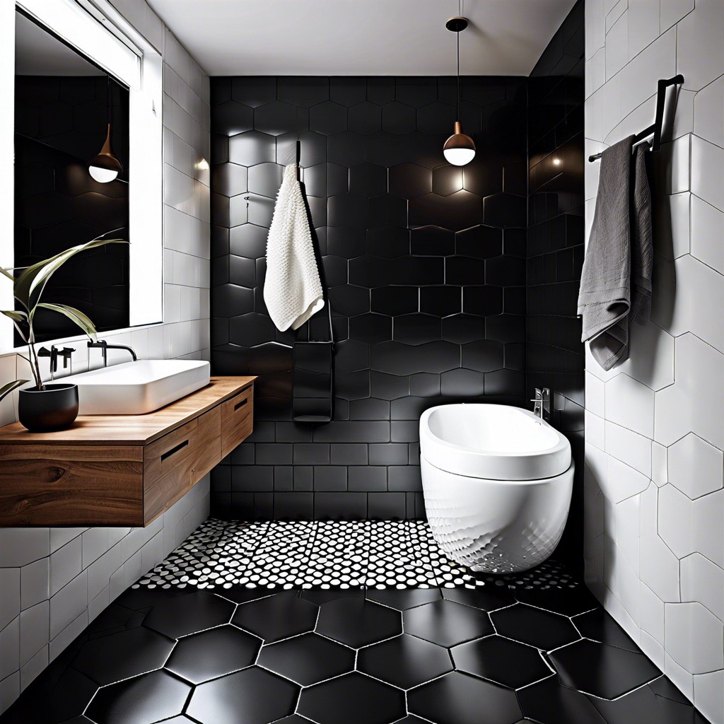 matte black hexagon tiles