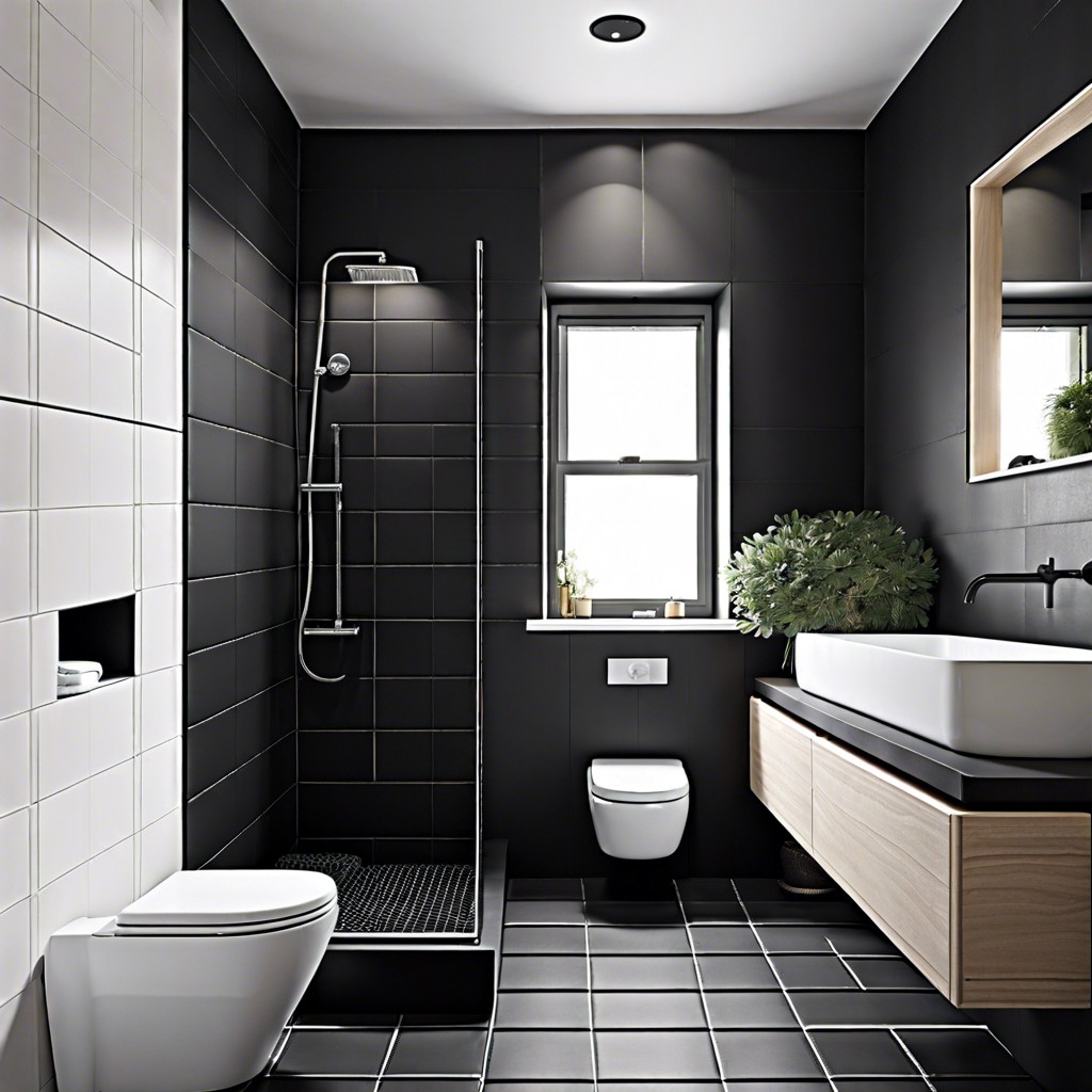 matte black tiles with white borders