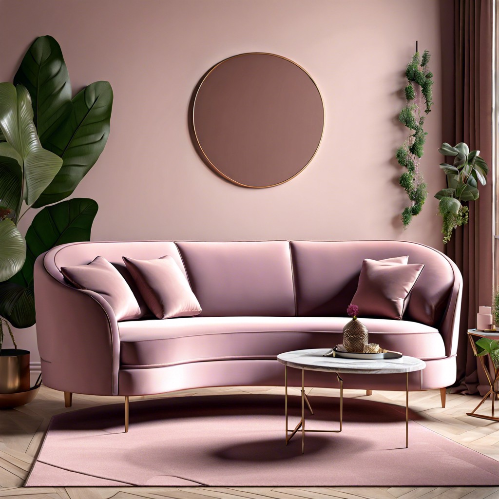 mauve pink curved sofa