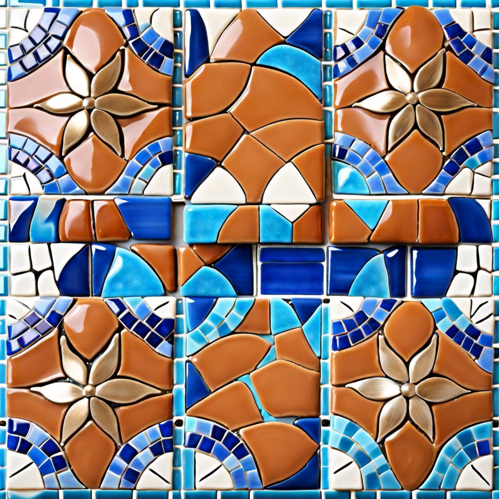 mediterranean motif use terracotta and blue tiles in traditional patterns