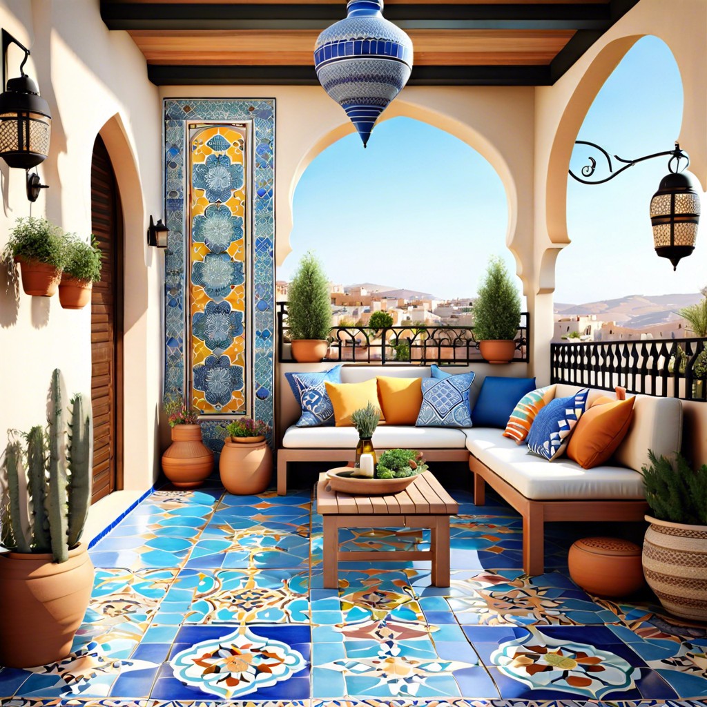 mediterranean terrace with patterned moroccan tiles