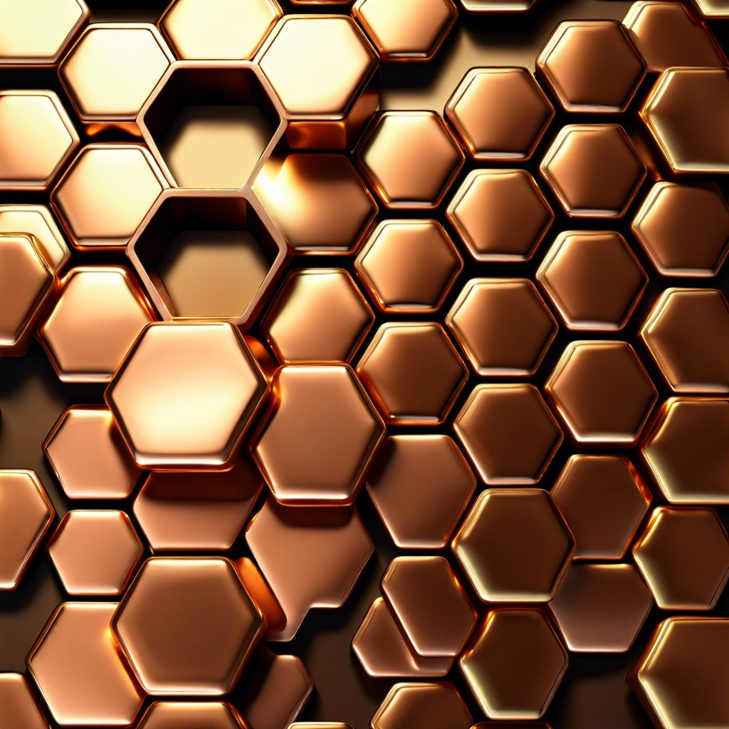 metallic glow shiny metallic hexagons in copper or gold