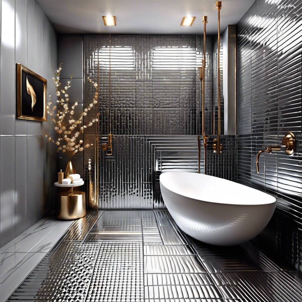 metallic gray tiles for a luxurious shimmer