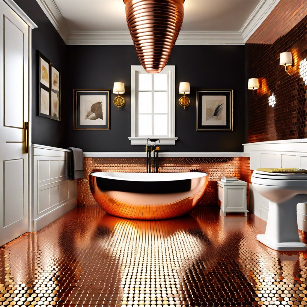 metallic mix incorporate copper or gold penny tiles for a touch of glamour