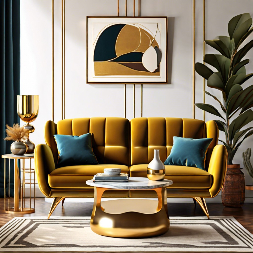 mid century modern gold sofa
