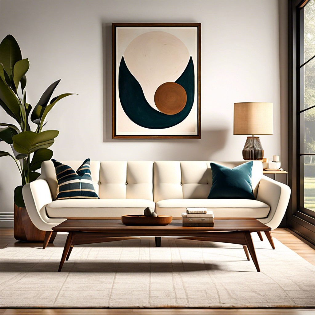 mid century modern with tapered wooden legs and clean lines