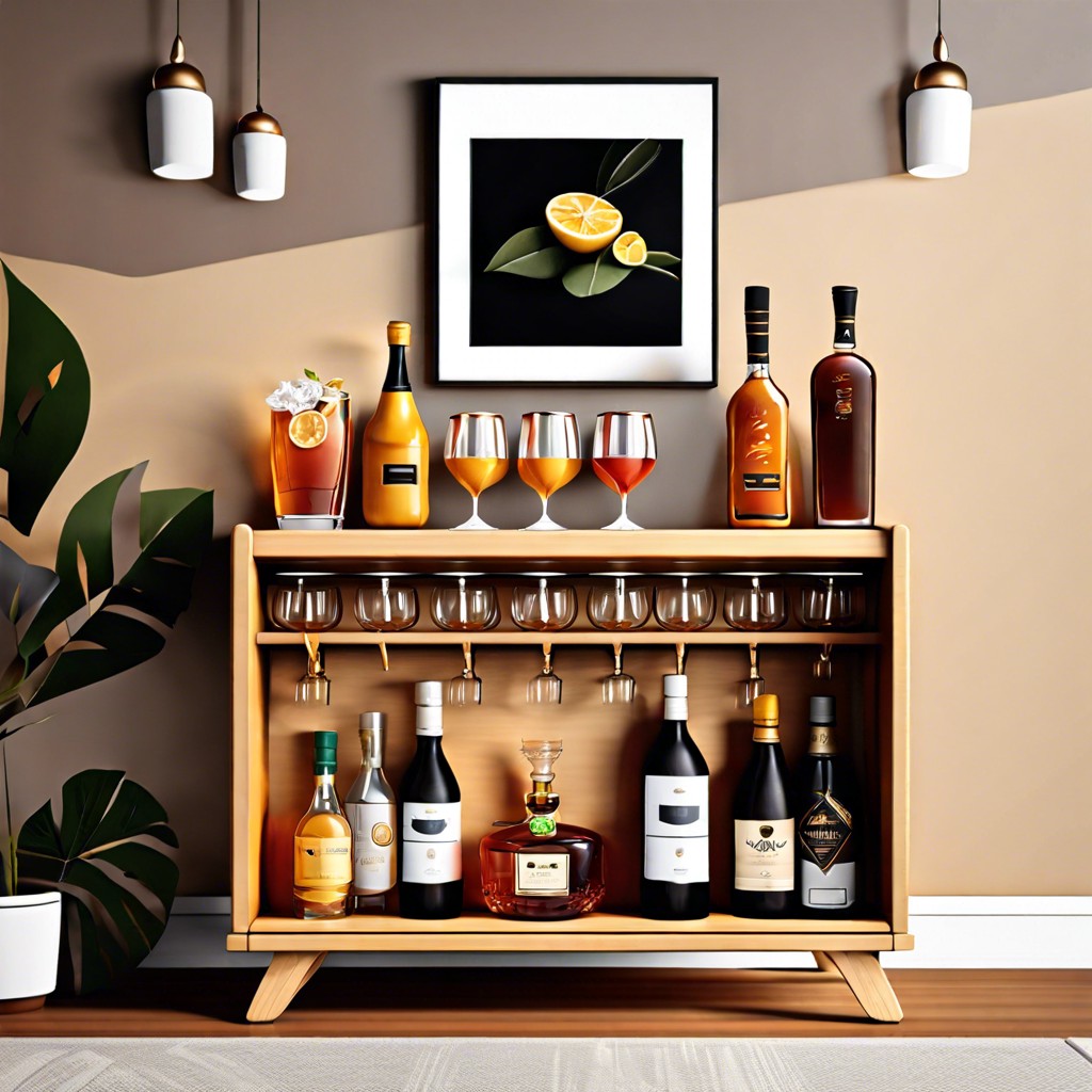 mini bar setup equip with glasses and drinks for easy hosting