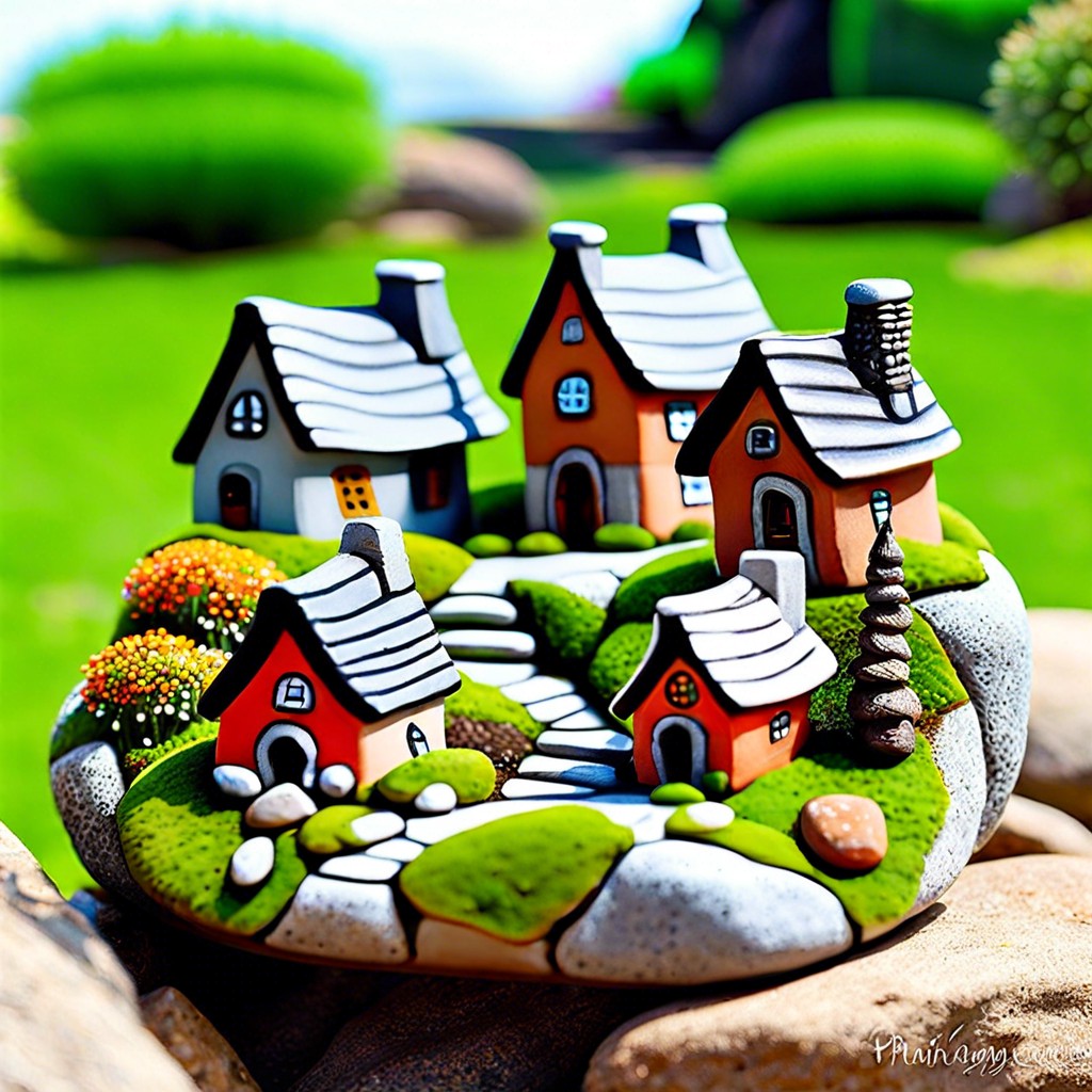 mini rock village houses