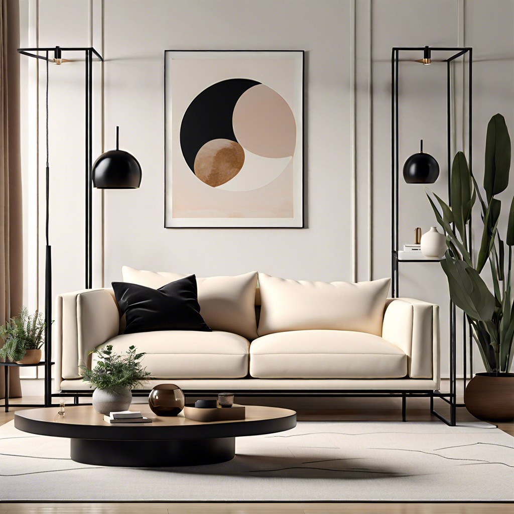 minimalist ivory couch with sleek black metal legs