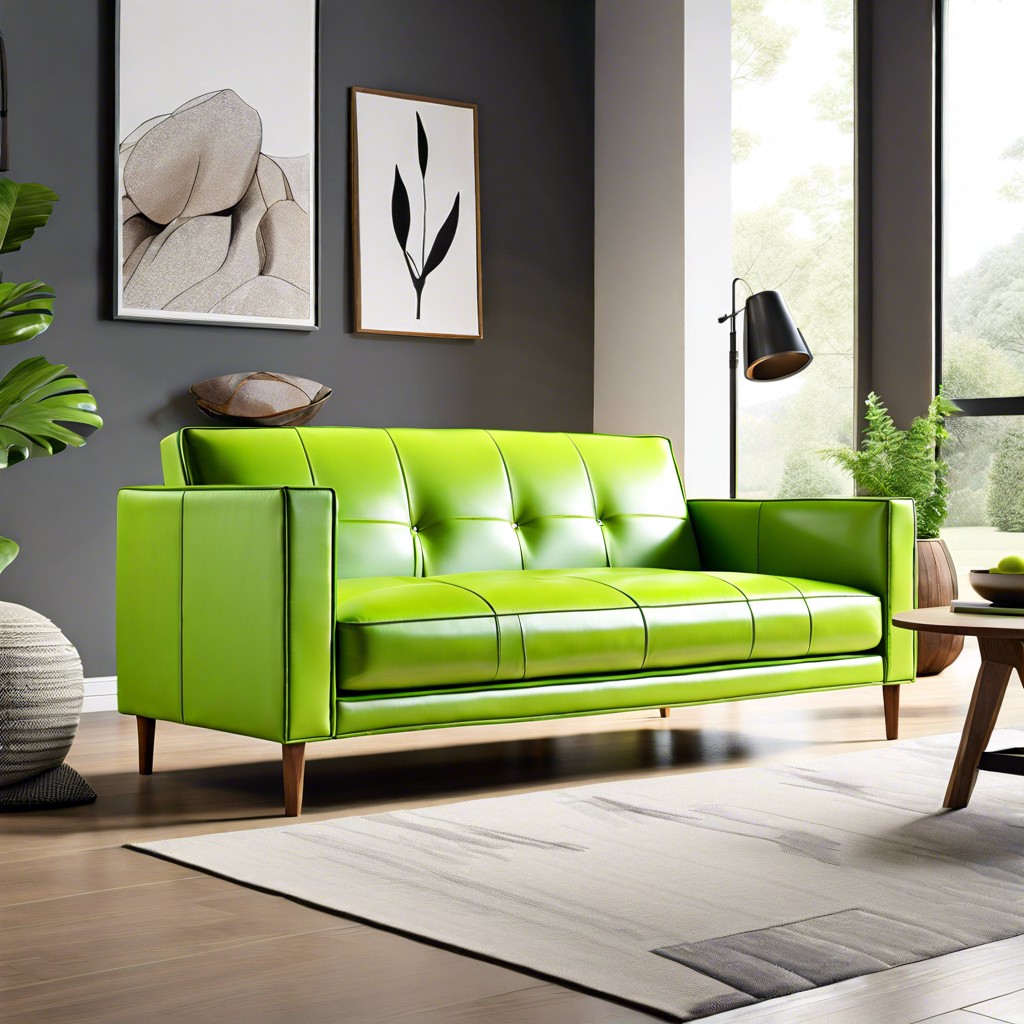 minimalist lime green leather settee with hidden storage
