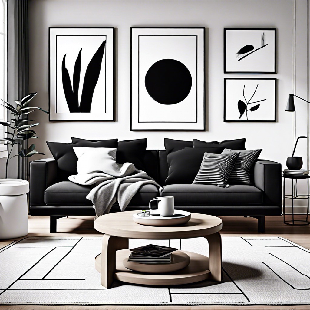 minimalist look with monochrome cushions and a sleek coffee table