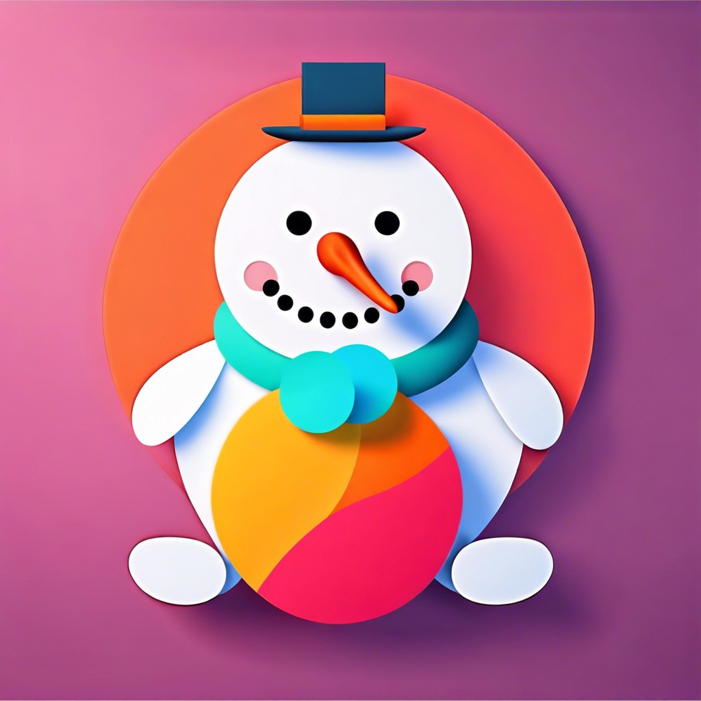 minimalist snowman three circles with a colorful backdrop