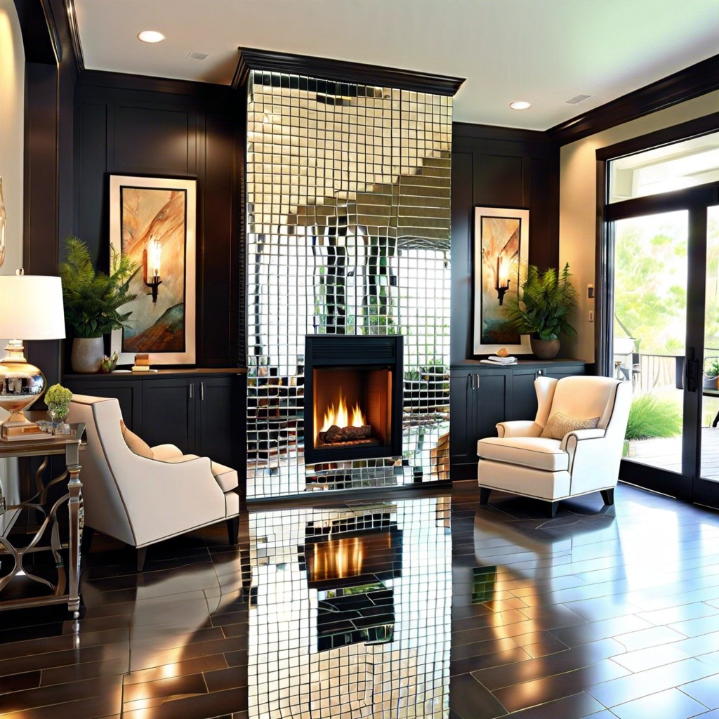 mirrored tiles for a glamorous reflective finish