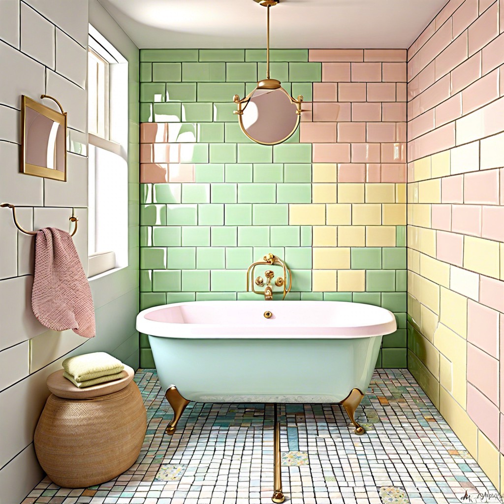 mismatched pastel subway tiles for a soft whimsical aesthetic