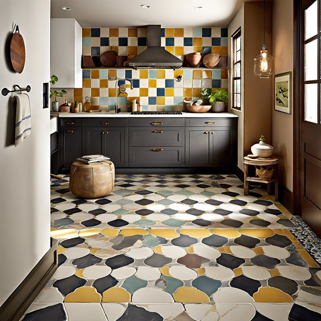 mismatched reclaimed tiles for an eclectic look