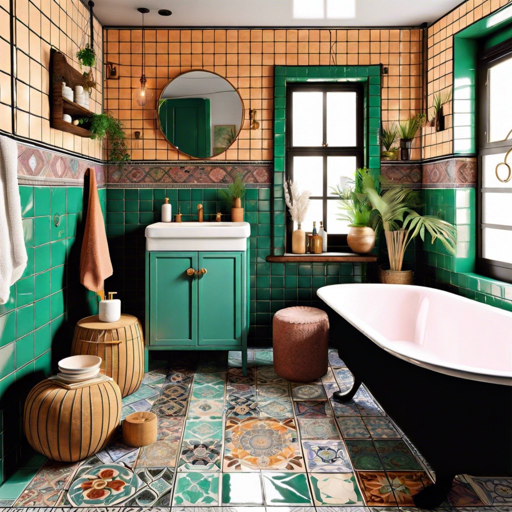 mismatched vintage tiles for a bohemian look