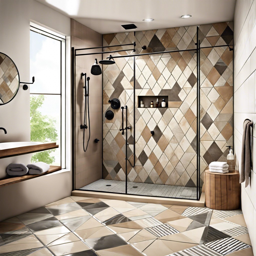 mixed geometric tiles in neutral tones