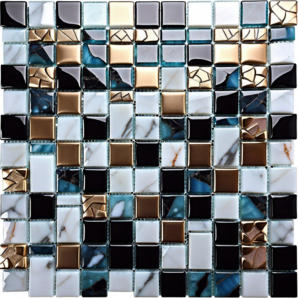 mixed marble mosaic with glass tile accents