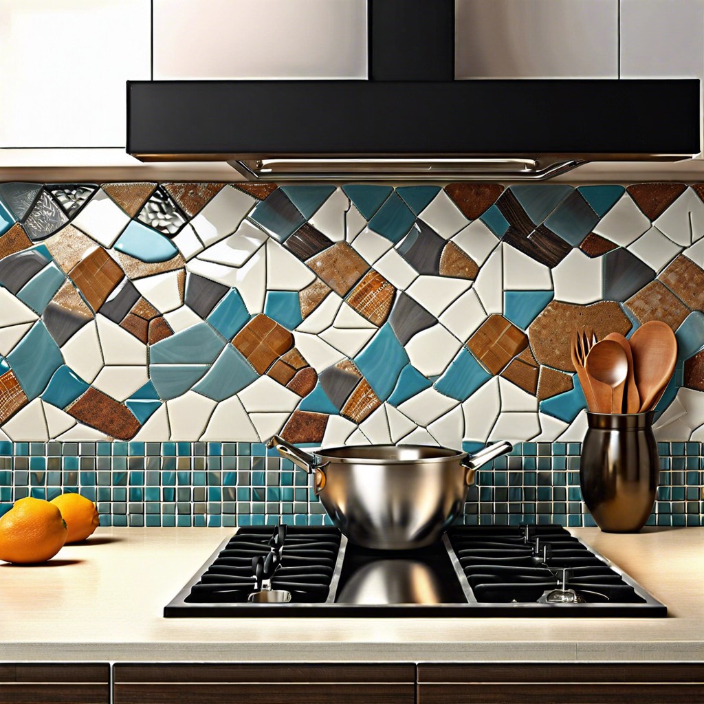 mixed material mosaic backsplash